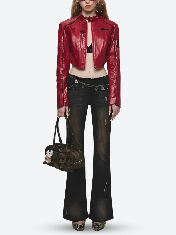 Faux Leather Biker Jacket Zippered Jacket Buttoned Jacket Snapped Jacket