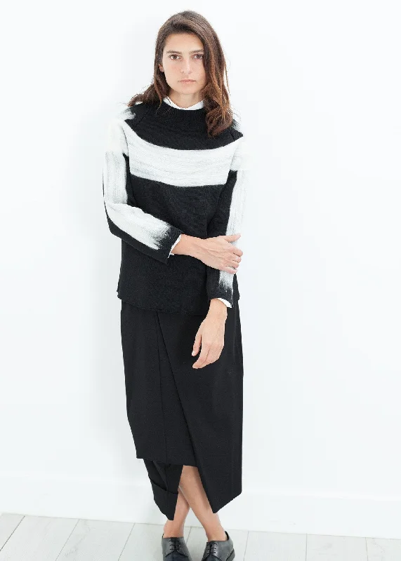 Contrast Felted Sweater in Black Terry Terry Cloth Terry Knit
