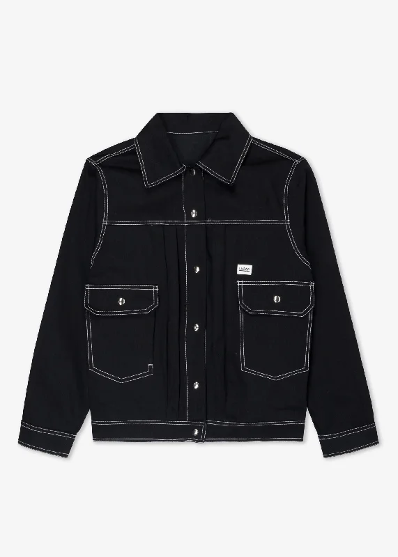 BULL DENIM JACKET BLACK One-Shoulder Jacket Off-the-Shoulder Jacket Asymmetrical Jacket