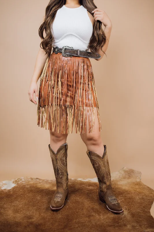 The Cathline Faux Leather Fringe Mini Skirt chiffon skirt flowing