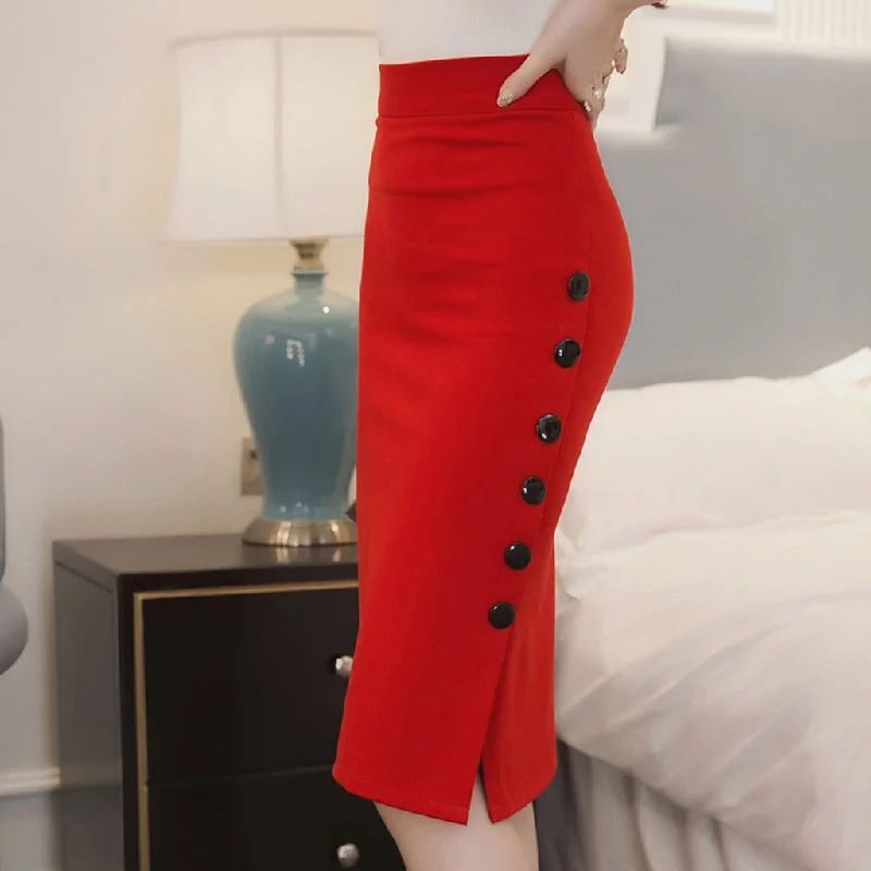 Pencil High Waist Button Skirt casual skirt length