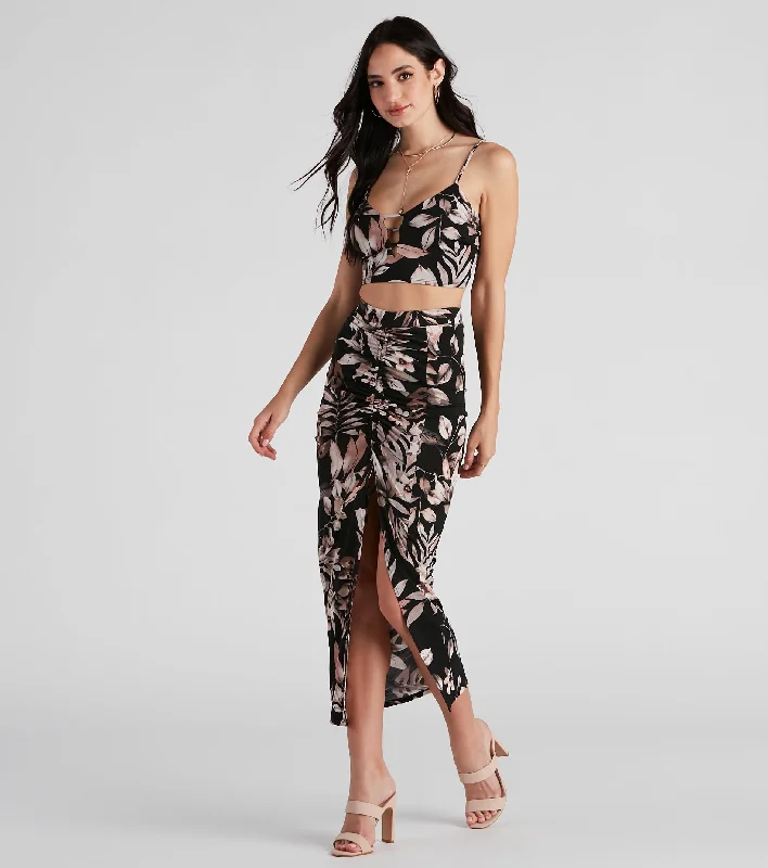 Island Flower High Slit Midi Skirt vintage skirt charm