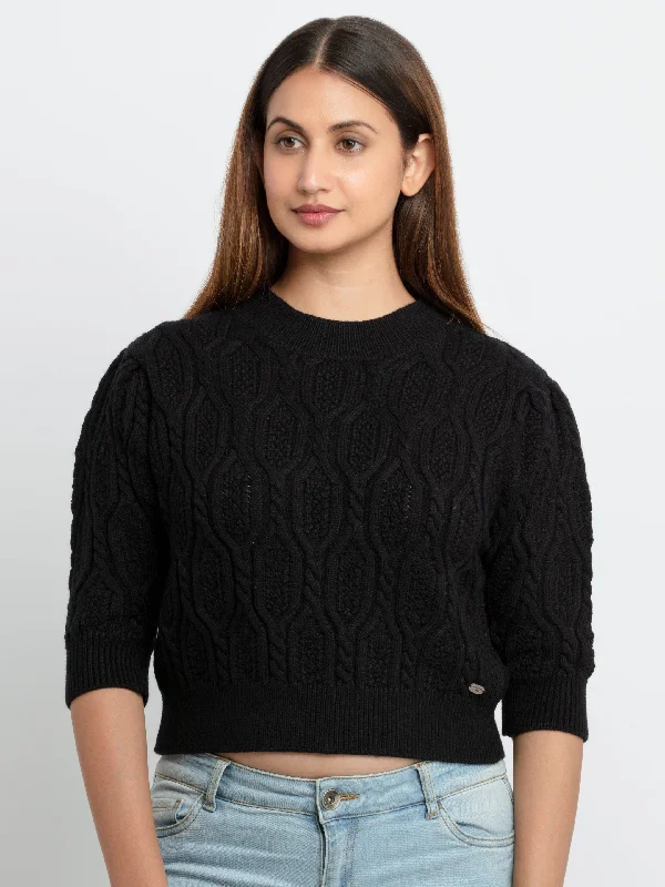 Womens Cable Knit Round Neck Sweater Glossy Satin Silk