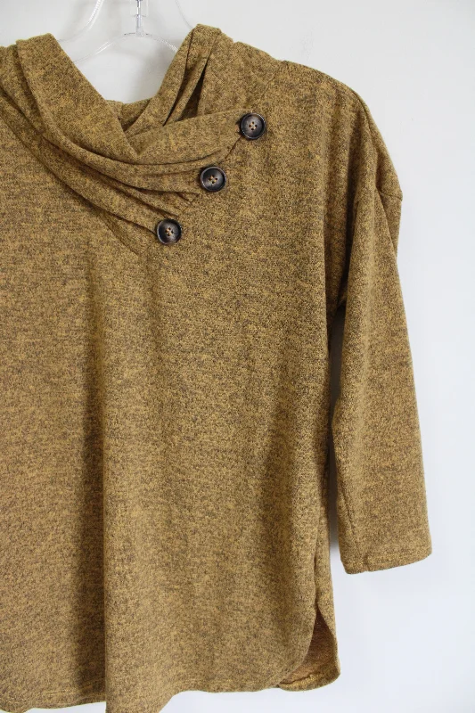 Orange & Brown Cowl Neck Sweater | S Real Fur Shearling Chenille