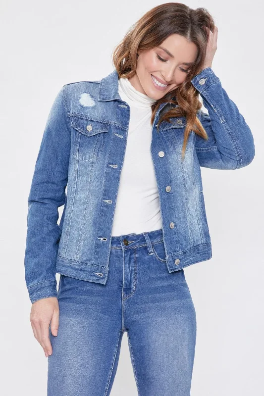 Women's Distressed Denim Jacket Plaid Jacket Tartan Jacket Houndstooth Jacket