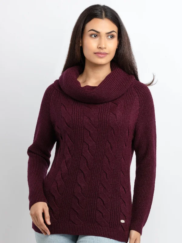 Womens Cable Knit Cowl Neck Sweater Cashmere Blend Cotton Blend Poly Blend