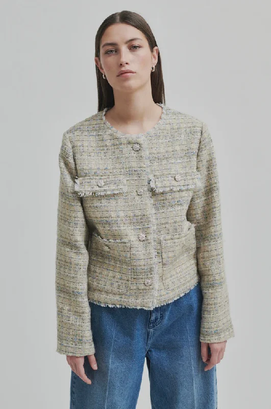 Sevila Tweed Jacket Stand-Up Collar Roll-Neck Collar Turtle Neck