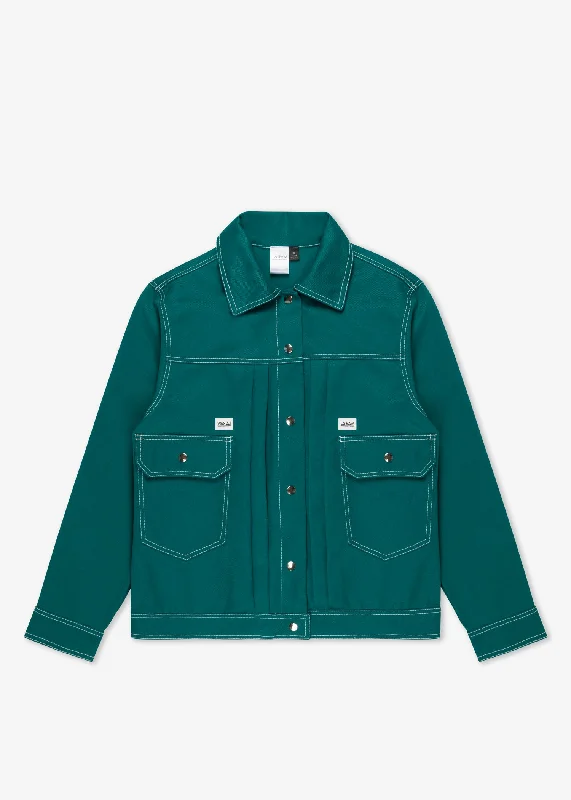 BULL DENIM JACKET KELLY GREEN Stand-Up Collar Roll-Neck Collar Turtle Neck