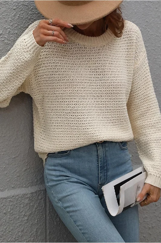 CREW NECK LONG SLEEVE BASIC SWEATER TOP Stretchy Elastic Breathable