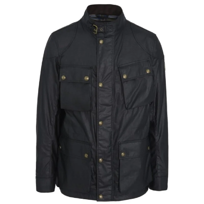 Belstaff Fieldmaster Black Waxed Jacket Boat Neck Shawl Collar Notched Collar