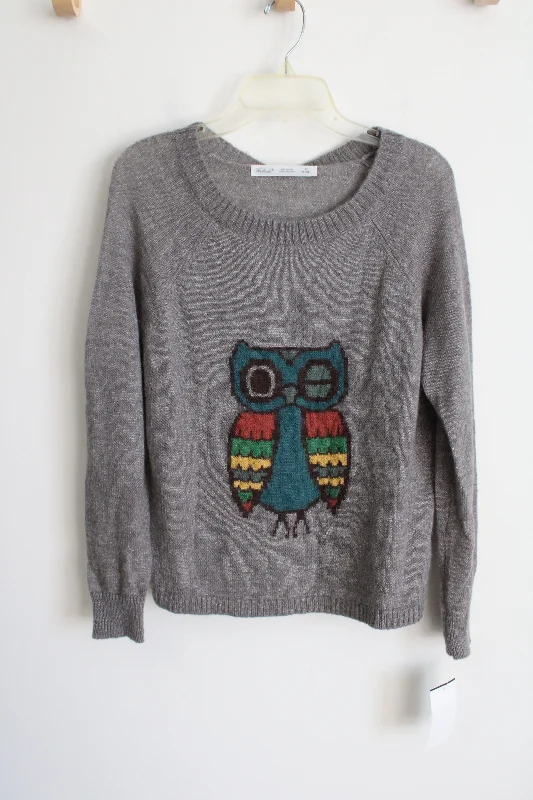 NEW Woolrich Gray Mohair Knit Owl Sweater | L Petite Open Front Closed Front Wrap Front