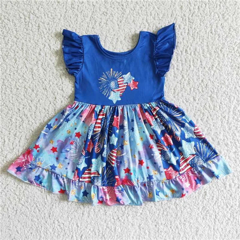 rts no moq GSD0070 Girls' National Day Fireworks Blue Flying Sleeve Skirt velvet skirt plush