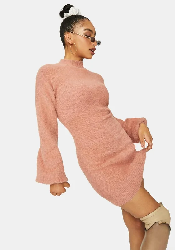 Mauve Dreams Mock Neck Sweater Dress Modern Contemporary Chic