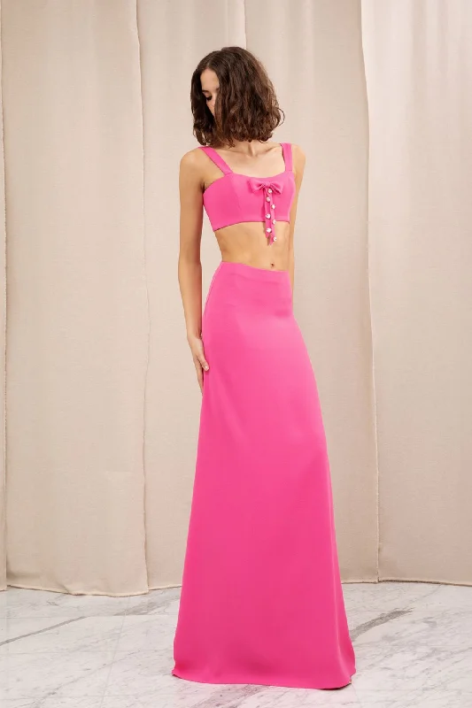 Two-piece set featuring crepe top and skirt satin skirt smooth