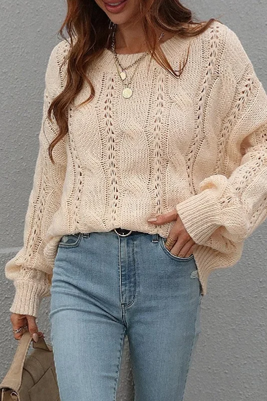 LOOSE FIT CABLE KNIT DAILY SWEATER Fleece Sweater Nylon Polyester