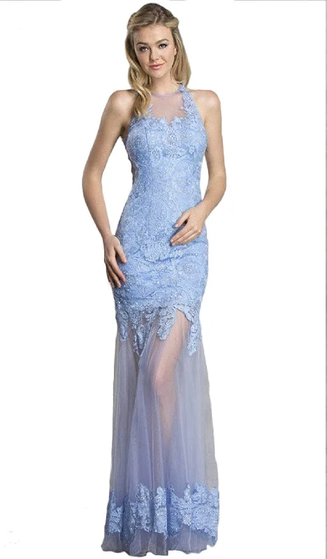Trevi Collection - Long Sheath Gown with Sheer Illusion Skirt silk skirt elegant