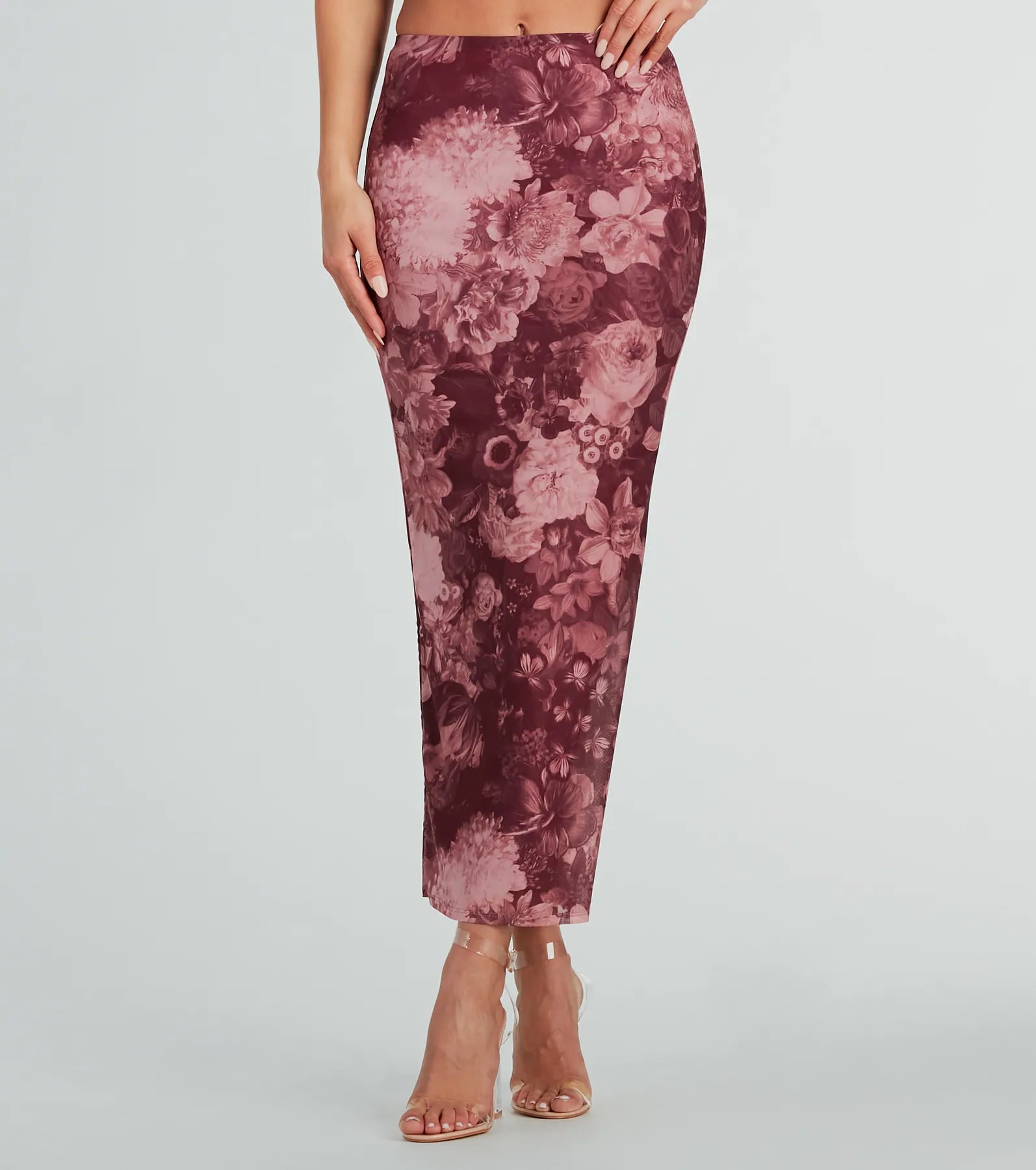 Stroll The Garden Mesh Floral Maxi Skirt linen skirt natural
