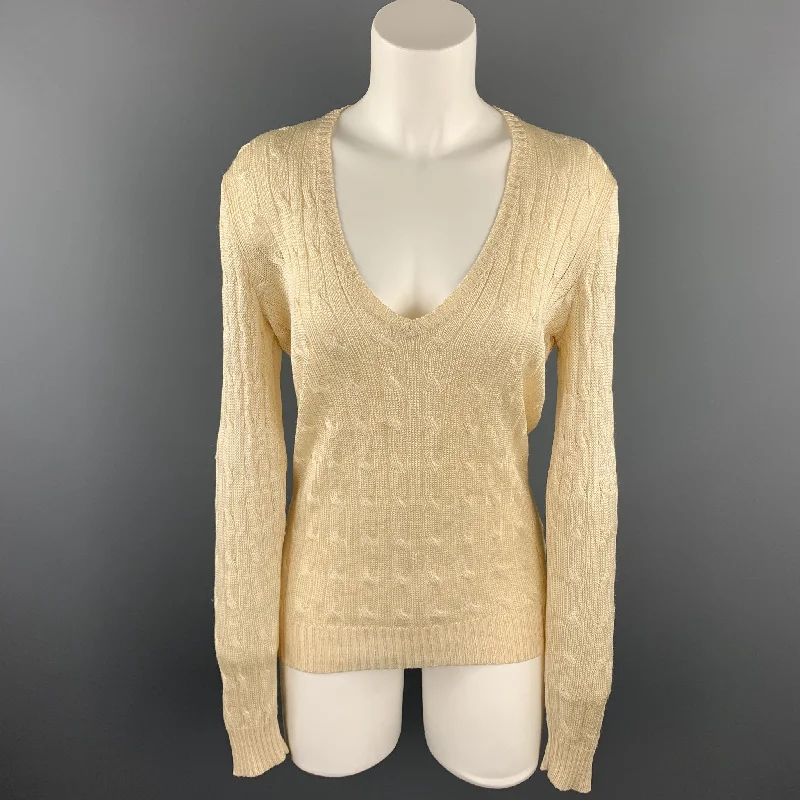 RALPH LAUREN Black Label Size M Cream Cable Knit Silk Sweater Layered Multi-layer Single Layer