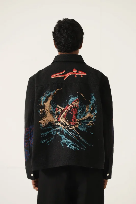 "JAWS " HANDWOVEN PRINTED JACKET Fleece Jacket Down Jacket Feather Jacket