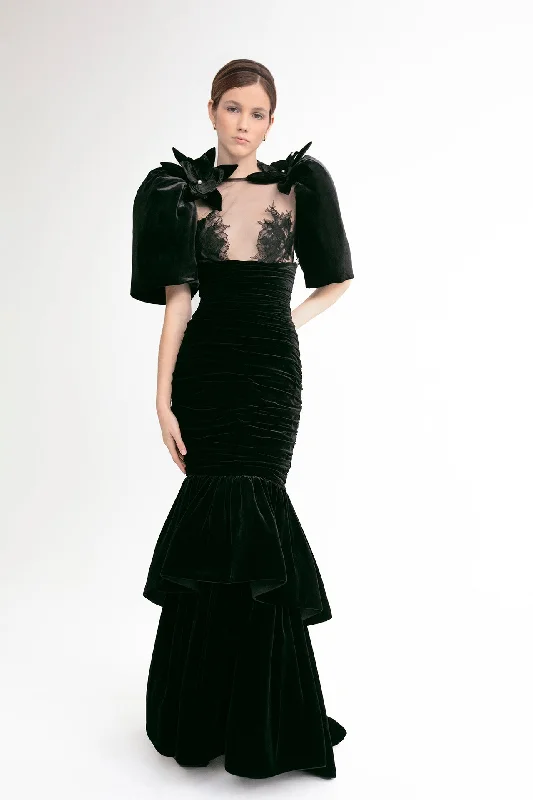 Velvet top with skirt silk skirt elegant