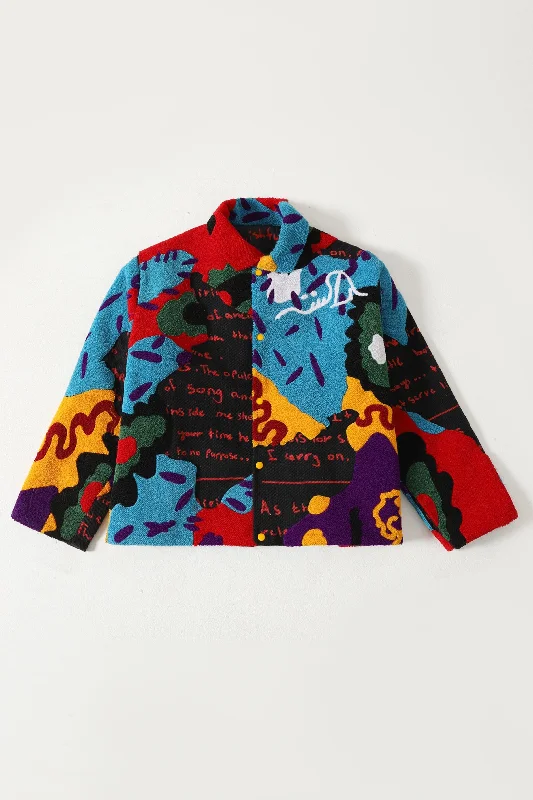 "MINDFULNESS" EMBROIDERED COACH JACKET Tailored Jacket Straight Jacket A-Line Jacket