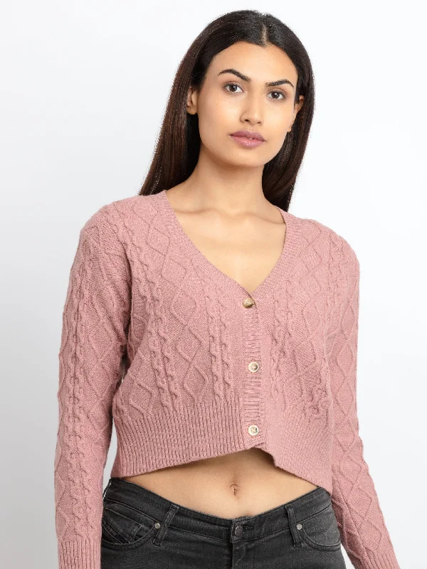 Womens Cable Knit V-Neck Sweater Spandex Rayon Corduroy