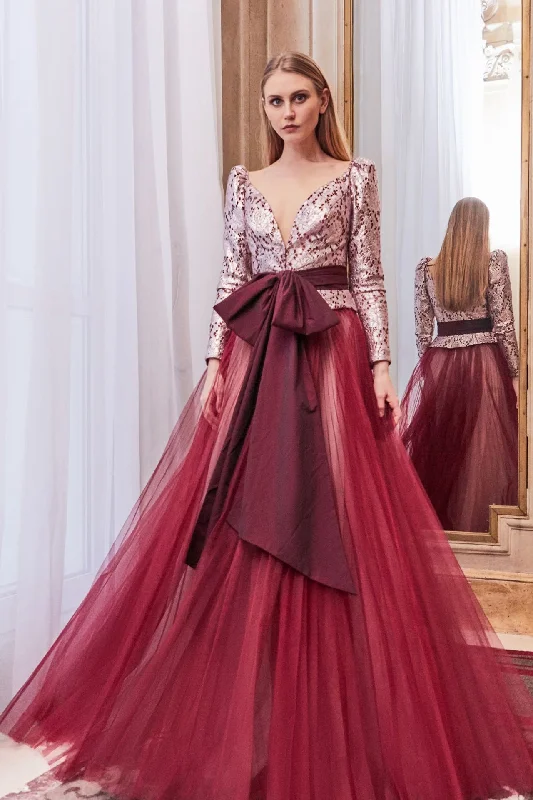 Long sleeves belted top with tulle skirt leather skirt bold
