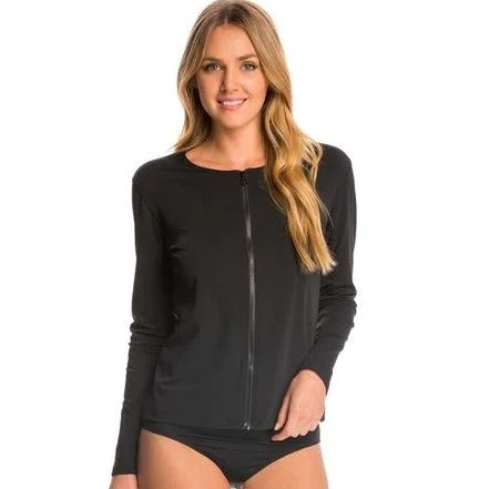 Dolfin Aquashpe Zip Front Swim Jacket- Black Nylon Jacket Polyester Jacket Spandex Jacket