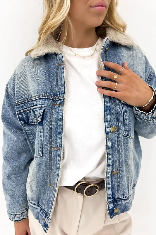 James Denim Sherpa Jacket Mid Blue Mesh Jacket Canvas Jacket Denim Jacket