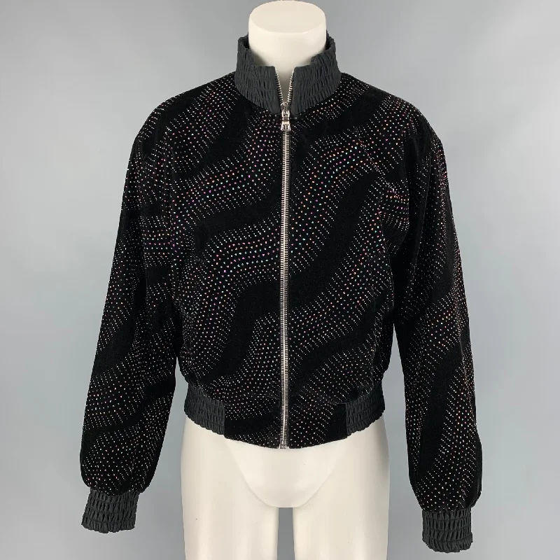 MARC JACOBS Size 2 Black Acetate Blend Rhinestone Embellishment Jacket A-Line Jacket Boat Neck Shawl Collar MARC JACOBS Size 2 Black Acetate Blend Rhinestone Embellishment Jacket A-Line Jacket Boat Neck Shawl Collar