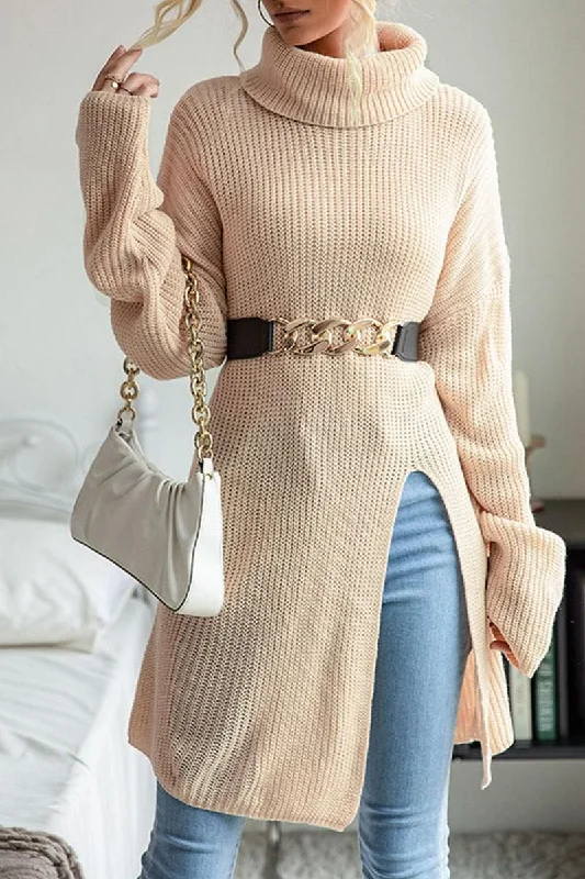 TURTLE NECK TUNIC KNIT SWEATER Casual Formal Business