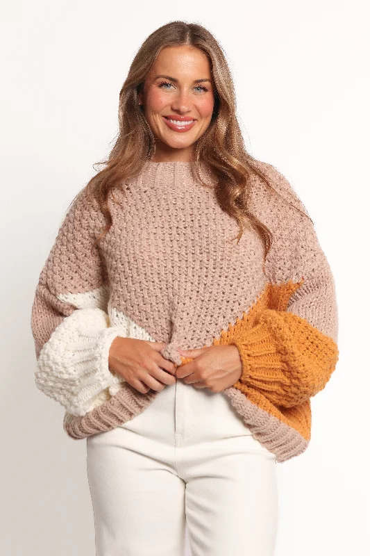 Koda Pattern Knit Sweater - Beige Multi Iron Safe Non-Iron Wrinkle Free