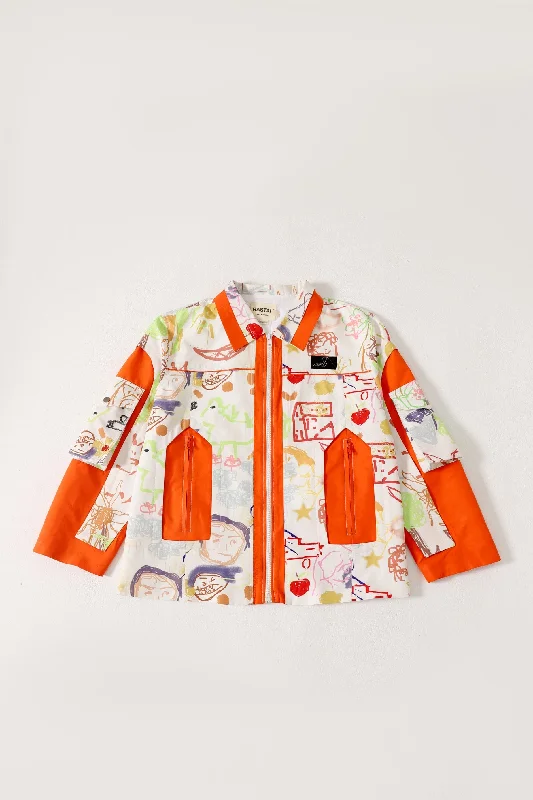 "LIFE IS A DOODLE" PRINTED JACKET Insulated Jacket Fitted Jacket Loose Jacket