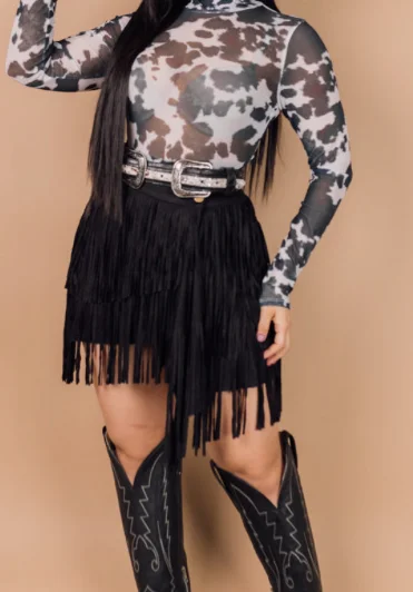 Suede Fringe Skirt JJ linen skirt natural