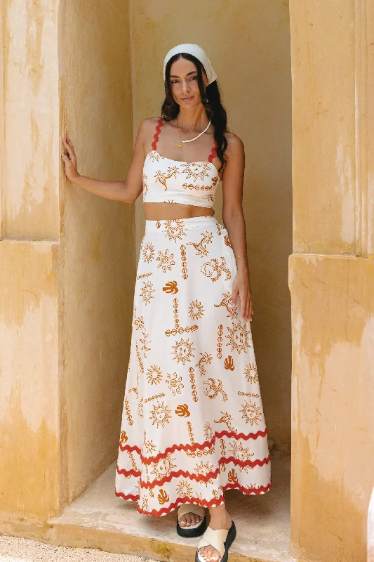 Solara White Orange Tropical Ric Rac Maxi Skirt tulle skirt dreamy