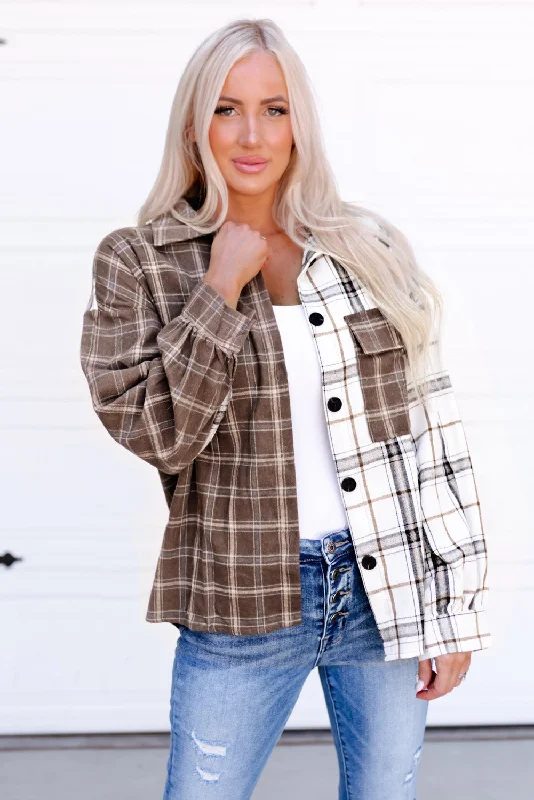 Plaid Contrast Button Up Shirt Jacket Fleece Jacket Down Jacket Feather Jacket