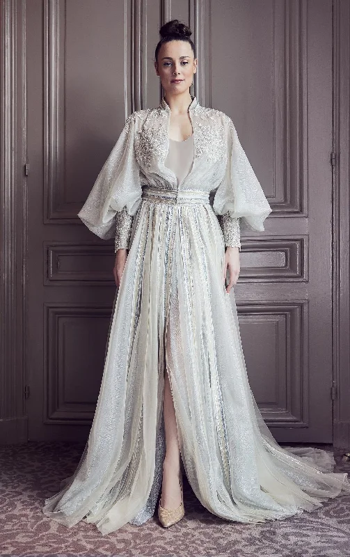 Embroidered puff sleeves top with tulle skirt corduroy skirt durable