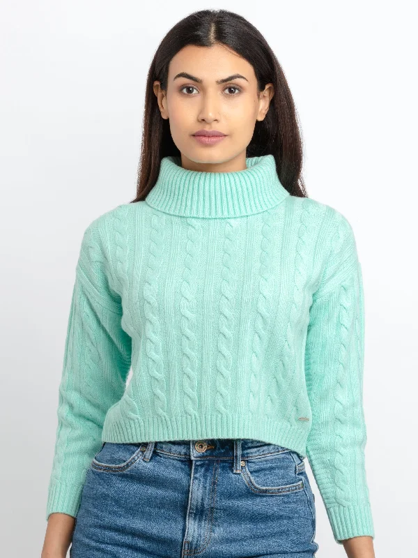 Womens Cable Knit Turtle Neck Sweater Fitted Slim Tailored