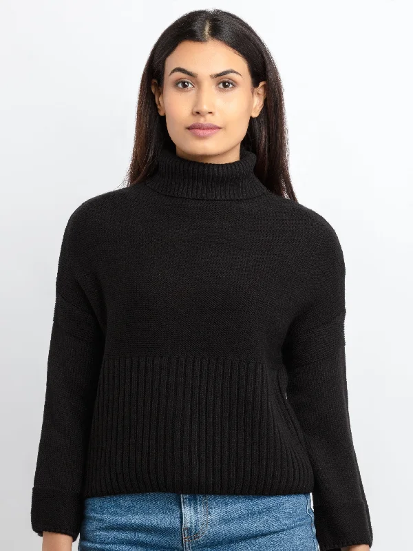 Womens Solid Turtle Neck Sweater Striped Floral Plaid