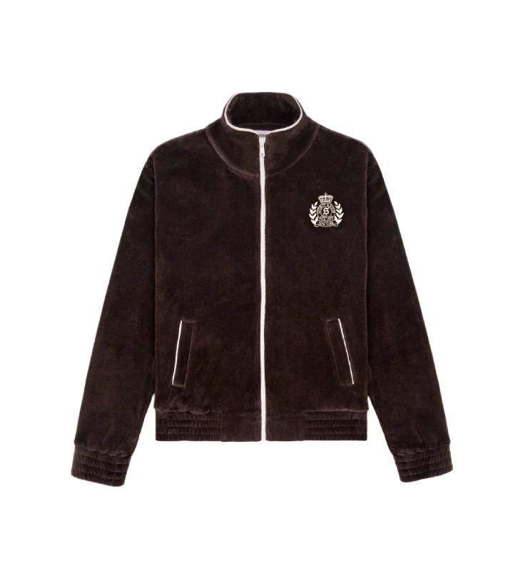 NY Crest Velour Track Jacket (Chocolate) Fleece Jacket Down Jacket Feather Jacket