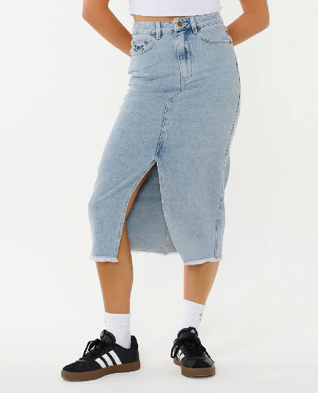The Search Denim Midi Skirt - Vintage Blue wool skirt warm
