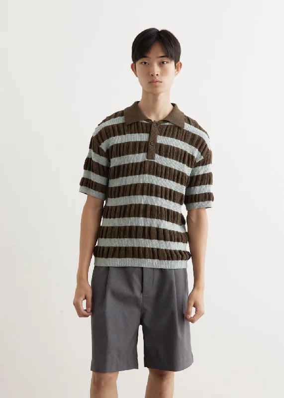 Bubble Stripe Polo Sweater Seamless Knitted Crochet