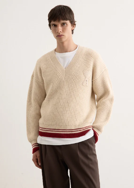 Ribbed V-Neck Sweater Mesh Fabric Canvas Fabric Denim Fabric
