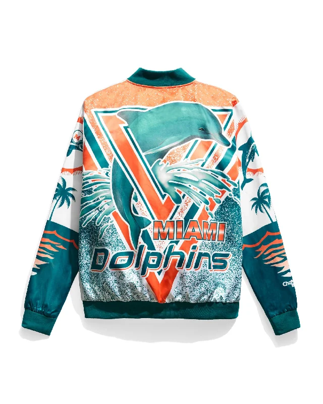 Miami Dolphins Fanimation Satin Jacket Zip Front Button Front Snap Front