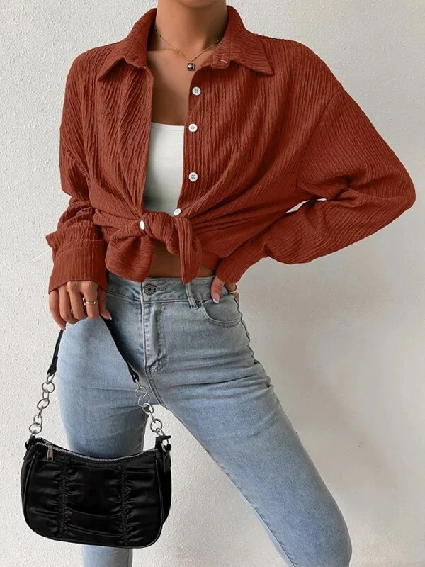 Textured Drop Shoulder Shirt Jacket Zippered Jacket Buttoned Jacket Snapped Jacket