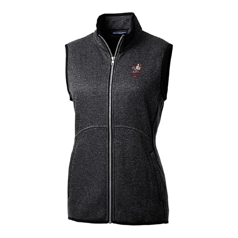 Ladies Ohio State Buckeyes Cutter & Buck Mainsail Sweater-Knit Charcoal Full Zip Vest Collared Crew Neck Turtle Neck