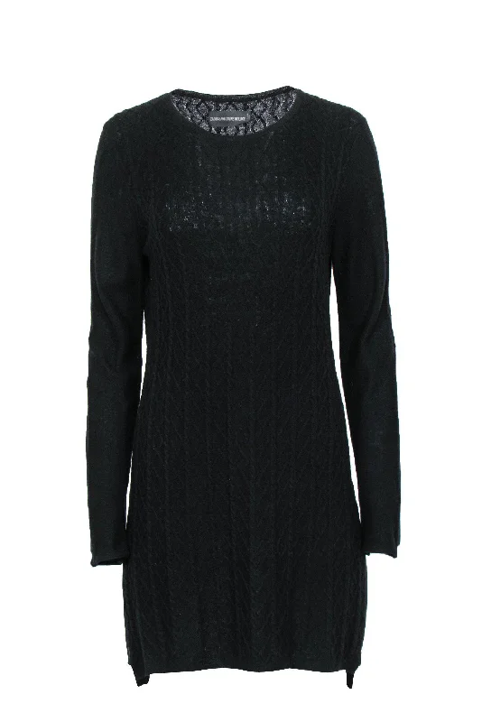 Zadig & Voltaire - Black Cable Knit Wool Sweater Dress Sz M Terry Terry Cloth Terry Knit
