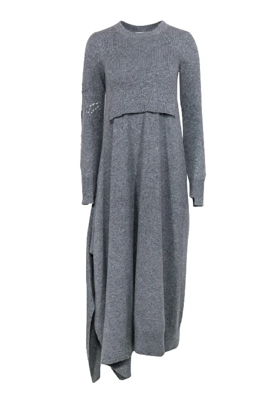 Barrie - Grey Cashmere Sweater Maxi Dress w/ Sleeve Design Sz XS Polka Dot Checkered Tartan