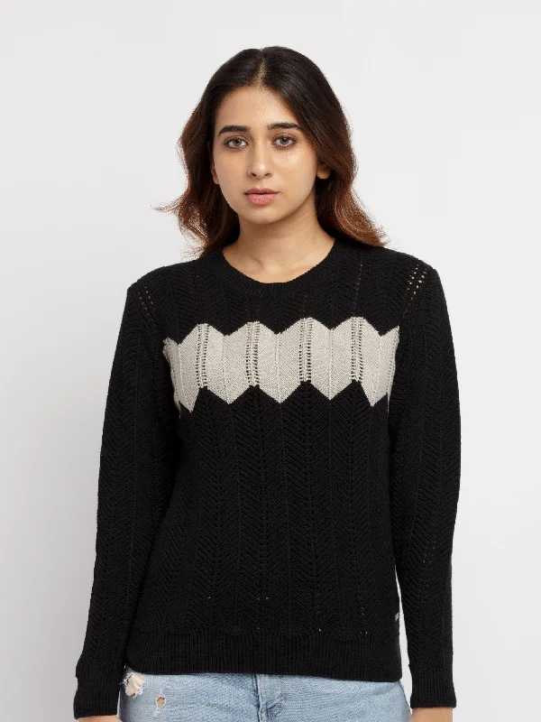 Women's Round Neck Sweater Ribbed Striped Patterned