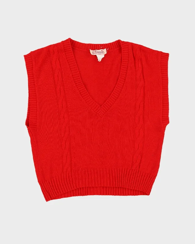Vintage 80s Red Sleeveless Tank Knit / Sweater Vest - M Solid Print Embellished